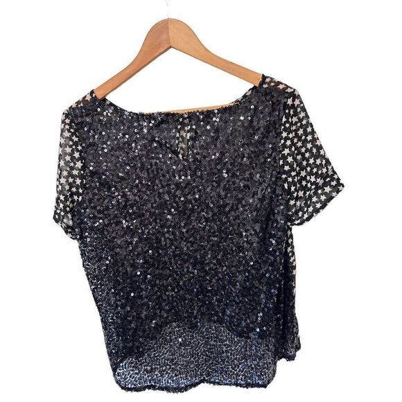 French Connection FCUK Star Sequin Back Short Sleeve Blouse Size M Chiffon - Picture 4 of 10